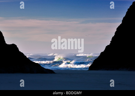 Le onde e le rocce al Bandon Beach, Oregon. Foto Stock