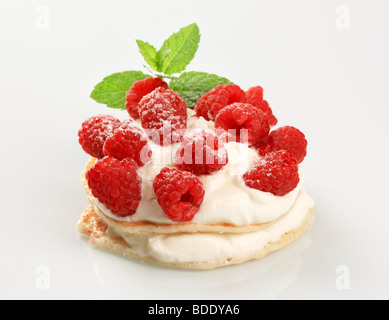 Frittelle con ricotta e lamponi Foto Stock