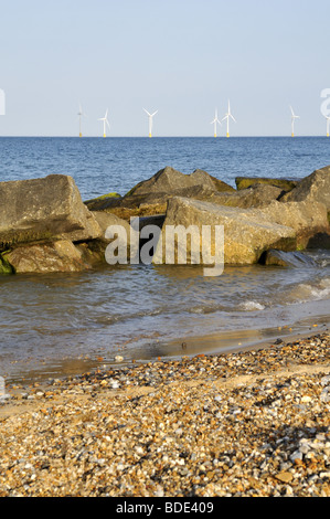 Del parco eolico offshore nel Mare del Nord, Norfolk, Regno Unito. Foto Stock