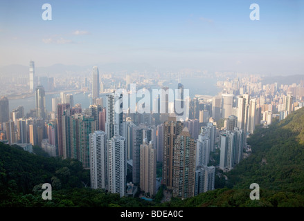 La vista dal picco, Shan Teng, Hong Kong, Cina. Foto Stock