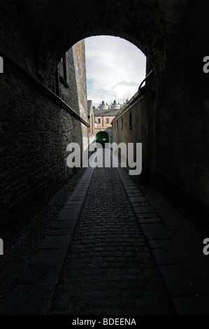 Vista della birra torri della smithwicks brewery diageo giù una corsia laterale street noto come l'anello in Irlanda Kilkenny Foto Stock