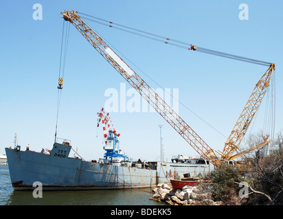 Israele Haifa, porto di Haifa, il porto più grande in Israele. Derrick scarica una nave da carico Foto Stock