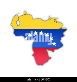 Mappa e bandiera del Venezuela con ombra su sfondo bianco Foto Stock