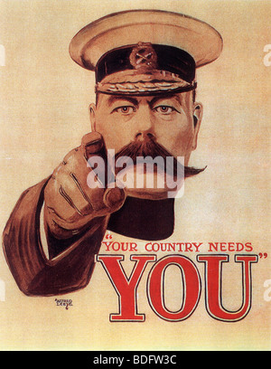 Il vostro Paese ha bisogno di voi la forma originale del famoso 1914 British recruiting poster concepito da Alfred Leete Foto Stock