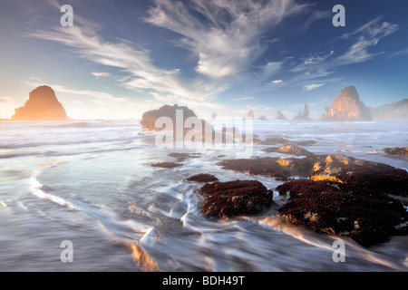 Costa del Pacifico con interessanti nuvole vicino al tramonto. Samuel H. Boardman membro Scenic corridoio. Oregon Foto Stock