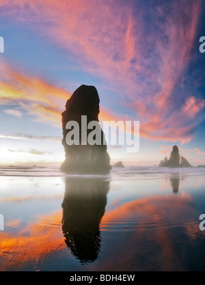 La bassa marea e del tramonto riflesso a Samuel H. Boardman membro Scenic corridoio. Oregon Foto Stock