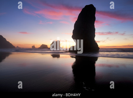 La bassa marea e del tramonto riflesso a Samuel H. Boardman membro Scenic corridoio. Oregon Foto Stock