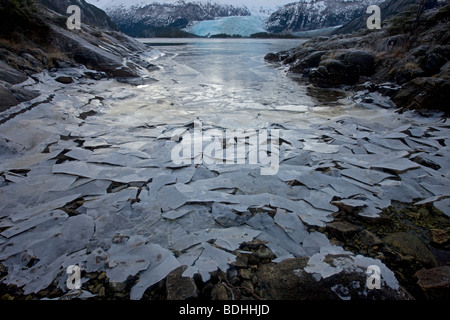 Inverno, Seno Pia, braccio est, Tierra del Fuego, Cile Foto Stock