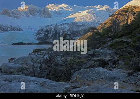 Inverno, Seno Pia, braccio est, Tierra del Fuego, Cile Foto Stock