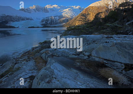 Inverno, Seno Pia, braccio est, Tierra del Fuego, Cile Foto Stock