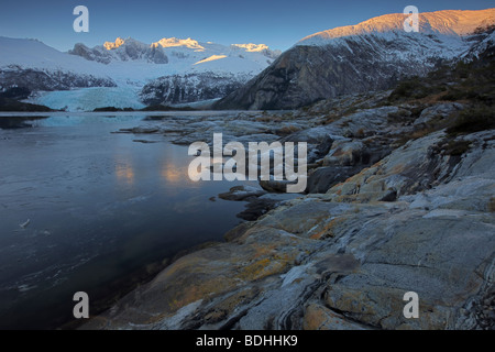 Inverno, Seno Pia, braccio est, Tierra del Fuego, Cile Foto Stock