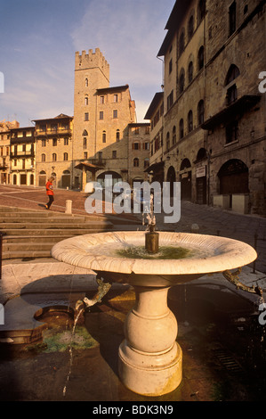 Fontana di fronte a Piazza Grande, Arezzo, Toscana, Italia Foto Stock