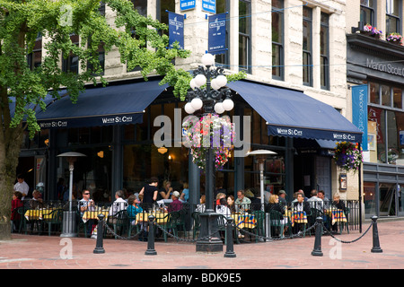 Water Street Cafe, quartiere Gastown, del centro cittadino di Vancouver, British Columbia, Canada. Foto Stock