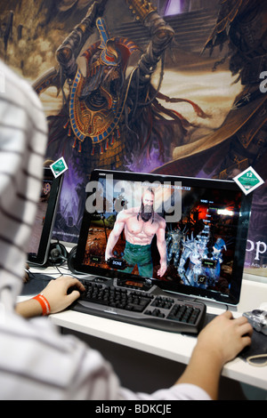 Gamescom, mondo piu grande fiera per computer e video giochi, area di intrattenimento, test pubblico di nuovi giochi, Colonia,Germay Foto Stock