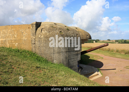 Longues-sur-Mer batteria, nei pressi di Arromanches Normandia Francia Foto Stock