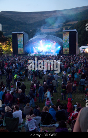 Mainstage al crepuscolo Greenman festival 2009, Glanusk Park, Brecon Galles Foto Stock