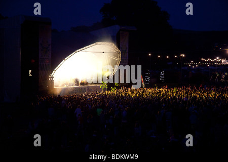 Mainstage al crepuscolo Greenman festival 2009, Glanusk Park, Brecon Galles Foto Stock