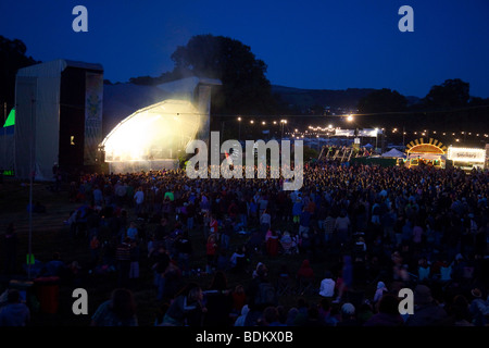 Mainstage al crepuscolo Greenman festival 2009, Glanusk Park, Brecon Galles Foto Stock