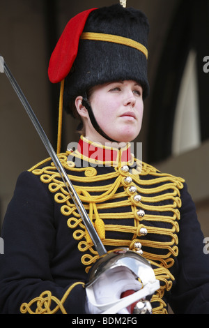 Horseguard dal re di truppa cavallo Royal Artillery in sfilata delle Guardie a Cavallo, London, England, Regno Unito Foto Stock