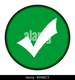 Segno di spunta verde o il pulsante con il segno di spunta isolato su sfondo bianco. Foto Stock