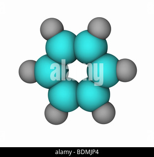 Lo spazio tridimensionale-riempimento generati con il computer modello dell'anello benzenico Foto Stock