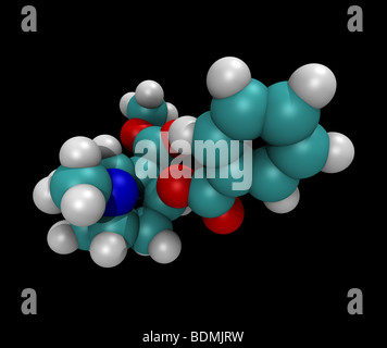Tridimensionale, riempimento spaziale, generato da calcolatore modello molecolare di cocaina Foto Stock