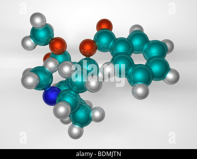 Tridimensionale, riempimento spaziale, generato da calcolatore modello molecolare di cocaina Foto Stock