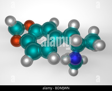 Tridimensionale, riempimento spaziale, generato da calcolatore modello molecolare di ecstasy, noto anche come MDMA, un allucinogeno Foto Stock