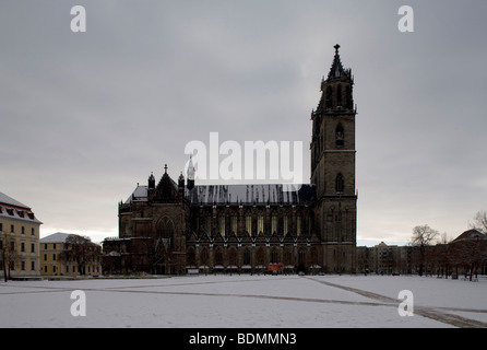 Magdeburg, Dom, Blick von Norden im inverno Foto Stock