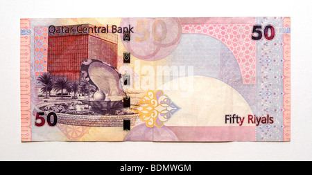 Il Qatar 50 cinquanta Riyal Bank nota. Foto Stock