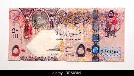 Il Qatar 50 cinquanta Riyal Bank nota. Foto Stock