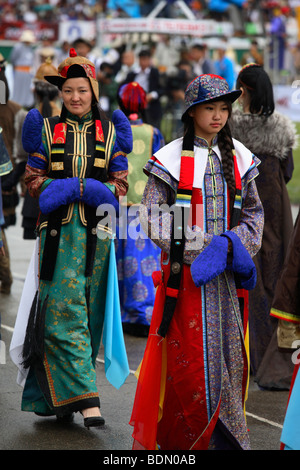 Alla cerimonia di apertura per il Festival Naadam, Ulaanbaatar, in Mongolia Foto Stock