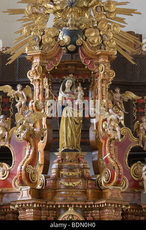 Bamberg, figura, Spätgotische Muttergottes. Austattung Kirche San Getreu 1652 - 1732 erbaut. Foto Stock