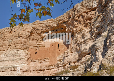 Il castello di Montezuma, castello di roccia di indiani Sinagua, da circa 1300 Annuncio, Montezuma Castle National Monument, la verde valle, fino Foto Stock