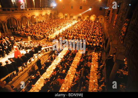 Premi Nobel di banchetto e di prestazioni nella Sala blu del municipio o dal Municipio di Stoccolma ogni dicembre Foto Stock