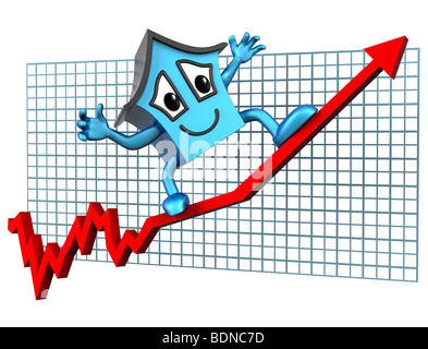 Illustrazione isolato di una casa skywards surf su un grafico in salita Foto Stock