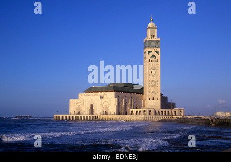 Grande Moschea di Hassan II a Casablanca, nella luce della sera,. La moschea è secondo solo alla Mecca minareto Foto Stock