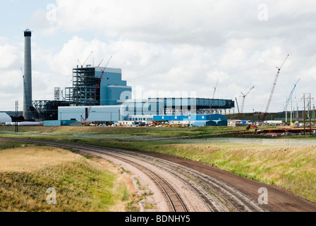 Asciugare la stazione a forcella impianto alimentato a carbone in costruzione in Wyoming. Foto Stock