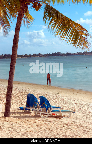 Spiaggia di fronte all'HotelTrou aux Biches, Mauritius Foto Stock