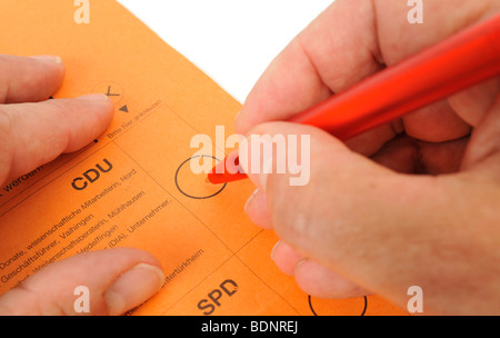 Scrutinio, mano, penna Foto Stock