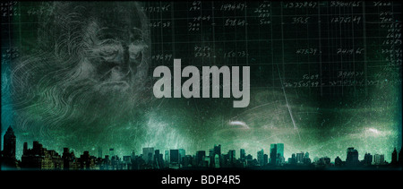 Una skyline della città con il Da Vinci faccia Foto Stock