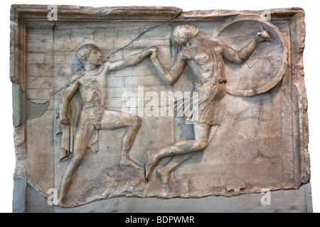 Di rilievo nel Pireo raffigurante un'Amazzonomachia. Vedere la descrizione per maggiori informazioni. Foto Stock