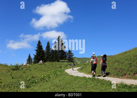 Gli escursionisti su Hochtannbergpass, Lechtal Alpi, Vorarlberg, Austria, Europa Foto Stock