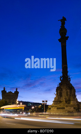 Il monumento a Cristoforo Colombo a Barcellona, Spagna. Foto Stock