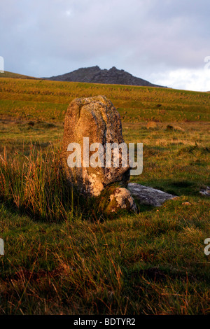 Pietra permanente Stannon Stone Circle Bodmin Moor, Cornwall Foto Stock