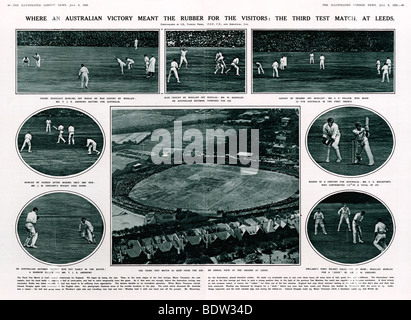 Inghilterra v Australia, Leeds, luglio 1921, rivista diffusione della terza prova di ceneri a Headingley, vinto da australiani Foto Stock