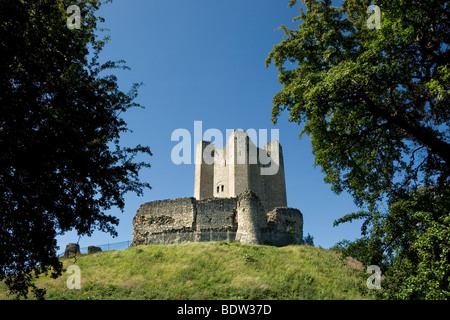 I resti di Conisbrough Castle, uno di Inghilterra del migliori castelli normanni e l ispirazione per Sir Walter Scott Ivanhoe. Foto Stock