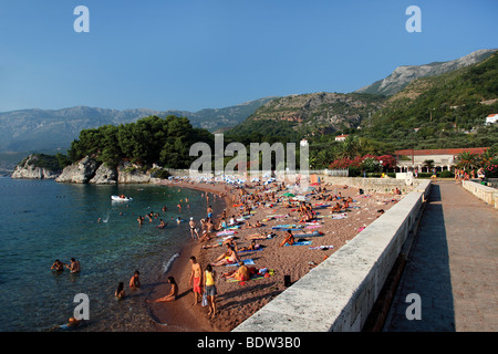 Sveti Stefan Beach, Budva, Montenegro. Foto Stock