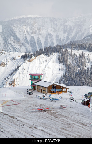 L'aeroporto a Courchevel 1850 ski resort in tre valli, Les Trois Vallees, Savoie, sulle Alpi francesi, Francia Foto Stock