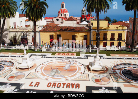 La Alfombra (tappetino) de Corpus Christi in La Orotava Tenerife nelle isole Canarie. giugno 2009 Foto Stock